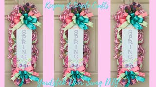 DOLLAR TREE SPRING YARDSTICK DOOR SWAG WREATH DIY EASY TO MAKE BEGINNER FRIENDLY HIGH END DECOR 🌷 [upl. by Rubio]