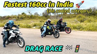 Ultimate Drag Race Hero Xtreme 160R 4V Vs Bajaj NS160 Vs TVS Apache RTR 160 4V [upl. by Acimehs983]