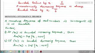 MONOTONE SEQUENCES AND MONOTONE CONVERGENCE THEOREM [upl. by Wulfe]