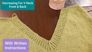 V Shape Neck Knitting  Decreasing V Neck amp Shoulder in All Size Sweaters  Easy Method For Shaping [upl. by Behl]