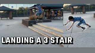 I landed a 3 stair as a beginner skateboarder [upl. by Ahseele]