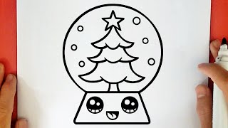 HOW TO DRAW A CUTE CHRISTMAS SNOW GLOBE [upl. by Adlitam]