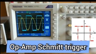 Schmitt trigger  Using OpAmp  Circuit Diagram  Breadboard Wiring Output on DSO [upl. by Aleakcim]