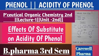 Phenol  Acidity Of Phenol  Effects of substitute On acidity of phenol  Organic chemistry L1 [upl. by Mcripley747]