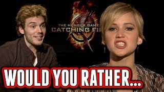 Catching Fire Cast Plays Would You Rather  Jennifer Lawrence Josh Hutcherson Sam Claflin [upl. by Cassie]