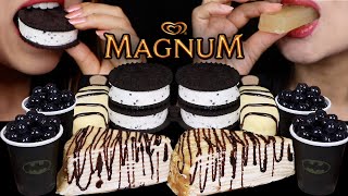 ASMR HERSHEYS CHOCOLATE CREPE CAKES POPPING BOBA MINI MAGNUM ICE CREAM BARS COOKIES amp CREAM [upl. by Trillbee]