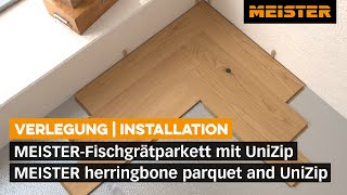 Fischgrät Parkett verlegen So einfach geht es mit MEISTERParkett und UniZip [upl. by Cyrilla]