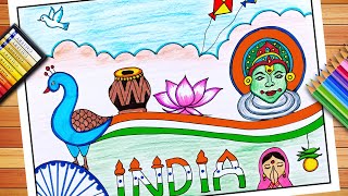 India The Land of Culture Drawing  Cultural Diversity of India Drawing  Republic Day Drawing [upl. by Sharona]