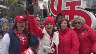 Cardinals fans paint the town red for a cold opening day [upl. by Khai]