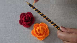 Amazing Hand Embroidery flower design trick with pencil  Hand Embroidery Rose flower design idea [upl. by Gillan]