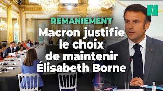 Remaniement  Macron justifie le choix d’Élisabeth Borne « pas simplement symbolique » [upl. by Girhiny590]