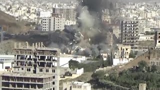 Video shows moment double tap air strike hits Yemen funeral [upl. by Atteuqram]