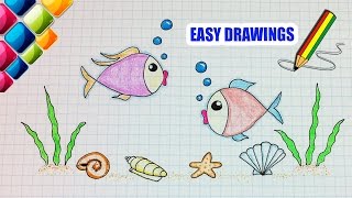 Easy drawings 274 Drawing fish in the sea  drawing for kids [upl. by Klingel]