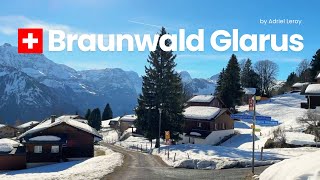 Braunwald Switzerland  Sunny Winter Walk in Glarus  Adorable Mountain Village [upl. by Dorraj]