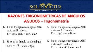 RAZONES TRIGONOMETRICOS DE ANGULOS AGUDOS  PRE BASICO Teoria y Ejercicios [upl. by Anatola124]