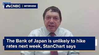 The Bank of Japan is unlikely to hike rates next week StanChart says [upl. by Janaya]