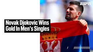 Novak Djokovic wins first career gold medal over Carlos Alcaraz 🥇 [upl. by Froma]