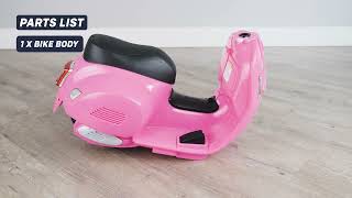 Vespa GTS Mini 6v Battery Electric Ride On Bike For Kids Info amp Assembly Instructions [upl. by Tansey]