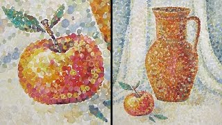 StillLife with a Jug and an Apple in technique Pointillism  Gouache  IOTN  Speed Painting [upl. by Oratnek]