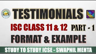 Testimonial Writing ISC class 11 amp 12  Directed Report Writing Format Testimonial from Principal [upl. by Ahsitil]