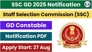 SSC GD New Vacancy 202425  SSC GD Notification and Form Filling Date  Full Details [upl. by Shadow]