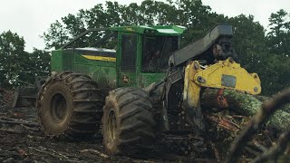 Steep Tract with Triple J Logging  768LII Bogie Skidder  John Deere Forestry [upl. by Ietta]