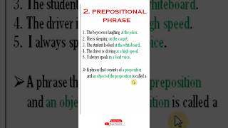 prepositional phrases  phrases  types of phrases  phraase types  english grammar [upl. by Slocum108]