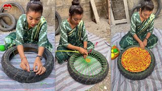 Reuse old tyre ideas  doormat making diy doormat reuse tyre [upl. by Aneehsat948]