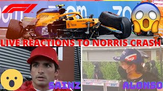 😢😭Carlos Sainz and Fernando Alonso live reaction to Lando Norriss crash  2021 Belgian Grand Prix [upl. by Lilllie]