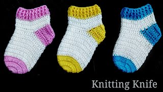 How To Crochet Perfect Shaped Baby Socks 🧦 Easy Tutorial [upl. by Ahtekal]