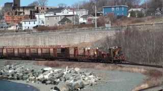 CN900 dropping rail at Mile 14 Dartmouth Subdivision 1 April 2012 [upl. by Mittel925]