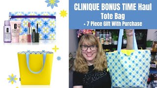 CLINIQUE BONUS TIME Haul Tote Bag  7 Piece Gift With Purchase [upl. by Drarreg]