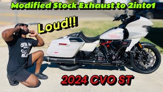 Modified ￼Stock Exhaust to 2 into 1 on 2024 Harley Davidson Road Glide CVO ST￼ 121ci [upl. by Adniralc]