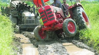 Eicher 485 Tractor Stuck in with Loaded Trolley Pulling New Holland 3630 and Mahindra 275 Di XP plus [upl. by Ymorej]