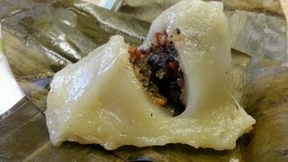 How to make Num Koum Glutinous rice dumplings filled with sweet coconut basil seeds and peanuts [upl. by Irma376]