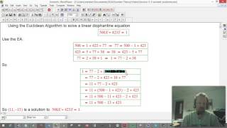 Using the Euclidean Algorithm to solve a linear Diophantine equation [upl. by Kcirdahc]