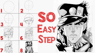 8 Easy Steps To Draw Jotaro Kujo Anime Drawing Tutorial for Beginners [upl. by Ahsiekin271]