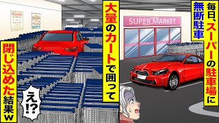 【スカッと】スーパーの駐車場に毎日、無断駐車→大量のカートで囲って、閉じ込めた結果ｗ【漫画】【アニメ】【スカッとする話】【2ch】 [upl. by Atiuqin181]