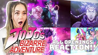 FIRST TIME REACTING to ALL of JOJOs BIZARRE ADVENTURE Openings 111 [upl. by Eilama]