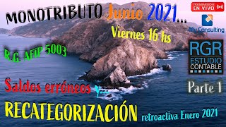 🔴 MONOTRIBUTO Junio 2021  Recategorización reatroactiva Enero 2021 ⛈️ PARTE 1 [upl. by Suraved730]