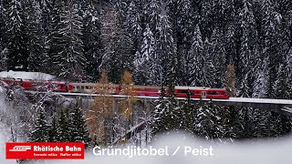 RhBBahnlinie Chur  Arosa  Gründjitobelviadukt und Station Peist [upl. by Ardnaeel]