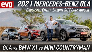 2021 Mercedes GLA vs BMW X1 vs Mini Countryman  Luxury Compact SUV Comparison Review  evo India [upl. by Nodarse286]