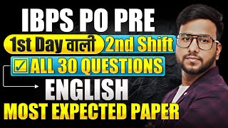 IBPS PO PRE ENGLISH 2024  ENGLISH MOST EXPECTED PAPER  ENGLISH LIVE MOCK  English by Varun Chitra [upl. by Hoes]