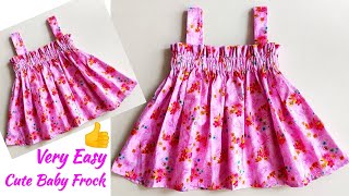 Very Easy Baby Frock Cutting and stitching with Elastic Yoke  Baby Frock [upl. by Hourihan959]