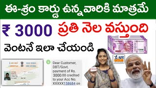 ఈ శ్రమ్ కార్డు ఉన్నవారికి ₹3000 ప్రతి నెల వెంటనే చూడండి  e shram Card 2023  eSHRAM card News [upl. by Zoller]