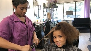 SALON VISIT  STRAIGHTENING NATURAL HAIR  WHEN TO CUT SPLIT ENDS DAMAGED HAIR  FicklinTV Vlog [upl. by Burgwell934]