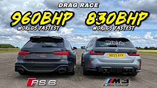 SAVAGE FAMILY WAGONS 830HP BMW M3 TOURING vs 960HP AUDI RS6 [upl. by Phylys]