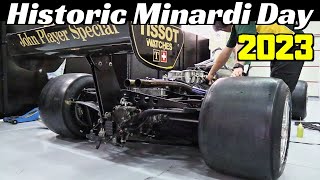 Historic Minardi Day 2023 Imola Preview  Ferrari 412 T1 Lotus 72 E5 amp Lotus Type 91 StartUp 🔊 [upl. by Gurango]