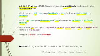 Mnemônico  Condições de elegibilidade  Art 14 § 3º da CF88 [upl. by Childers]