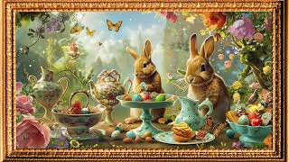 4K Free Framed TV Art Screensaver  Fantasy Bunny Land  Easter Eggs amp Tea  3 Hours [upl. by Thgiwd698]